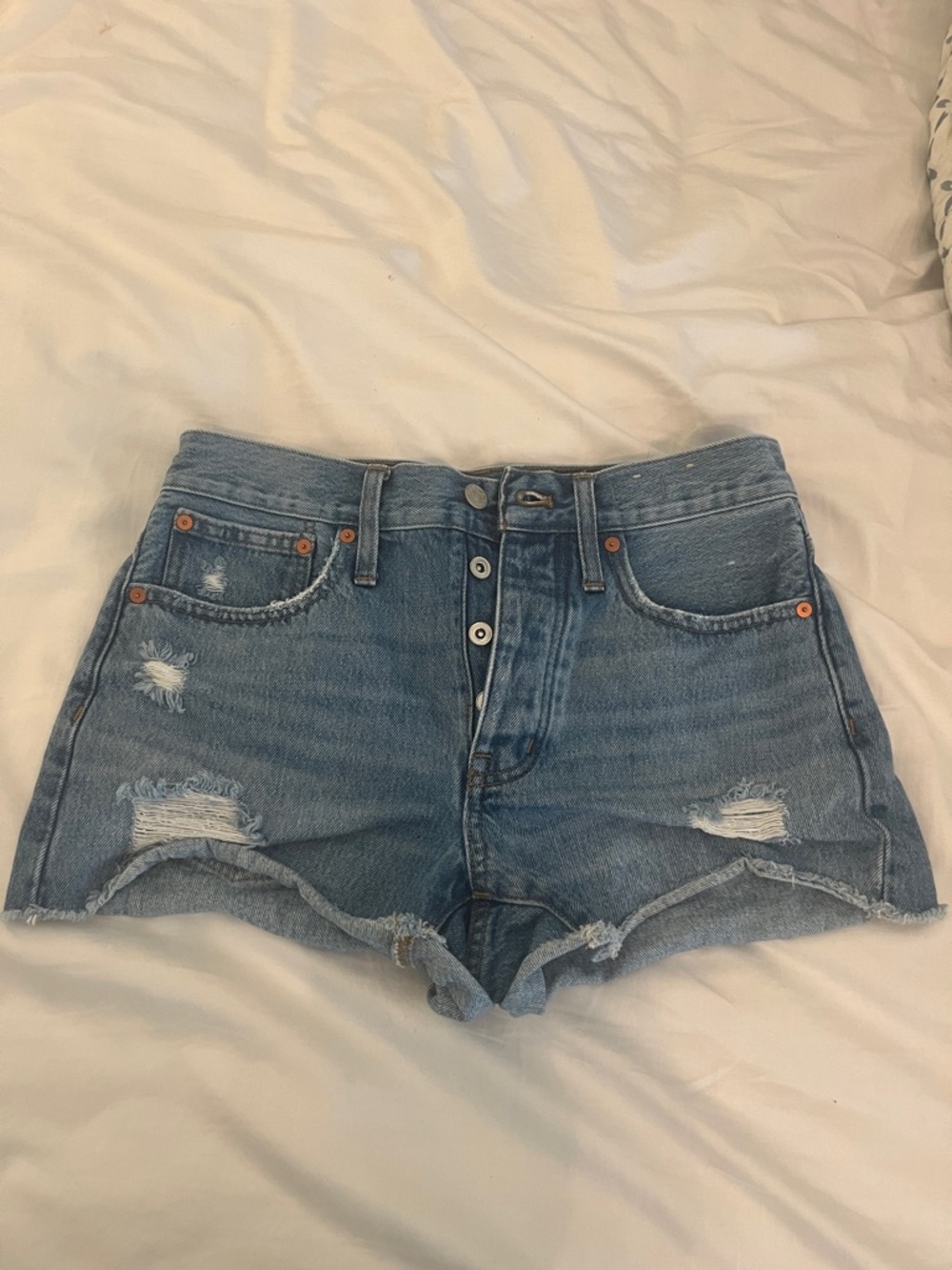 Madewell Light Blue Distressed Button-Fly Denim Shorts